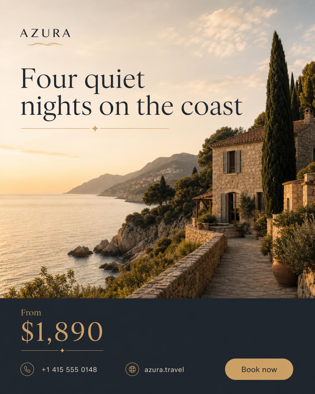 Azura coastal campaign creative showing the exact logo, headline, price, contact details and call to action